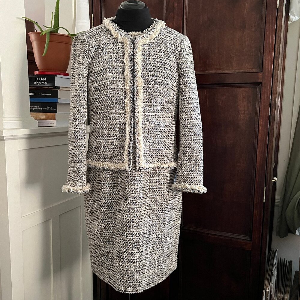 J. Crew Tweed Two-Piece Suit in Ivory and Black